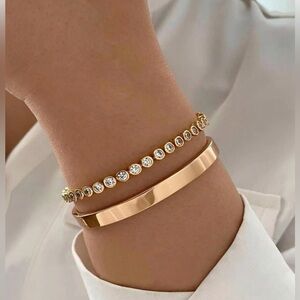 Yellow Gold 2 Piece Minimalist Delicate and Layered Bracelets